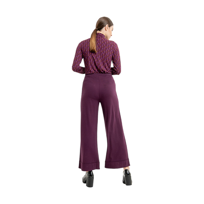 Pantaloni Donna Surkana - Pantaloni larghi con risvolto - Viola