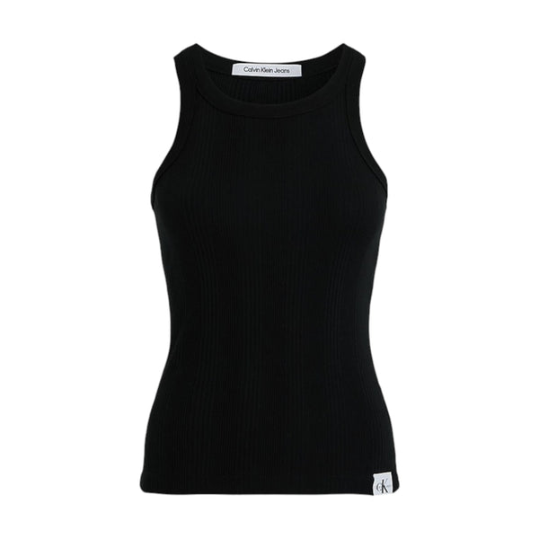 Canotte e top Donna Calvin Klein - Variegated Rib Woven Tab Tank - Nero