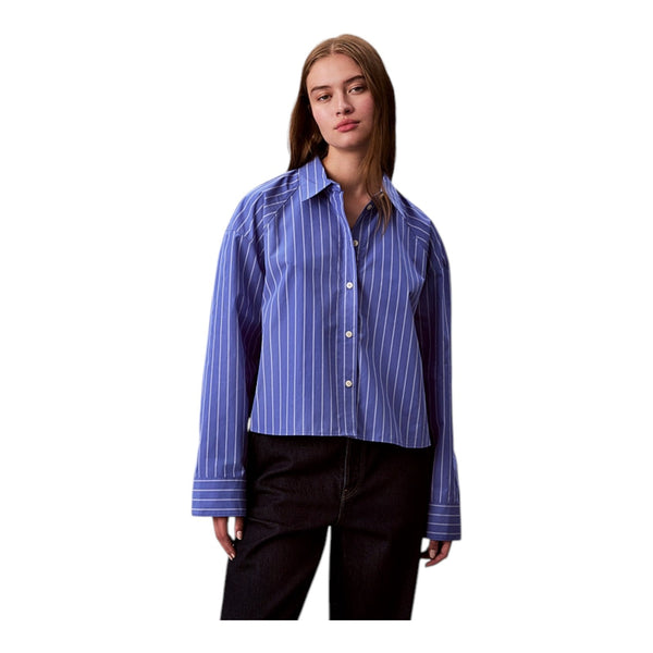 Camicie Donna Calvin Klein - Yd Stripe Boxy Cropped Shirt - Celeste