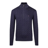 Maglie a manica lunga Uomo Tommy Hilfiger - Classic Cotton Cable Zip Mock - Blu