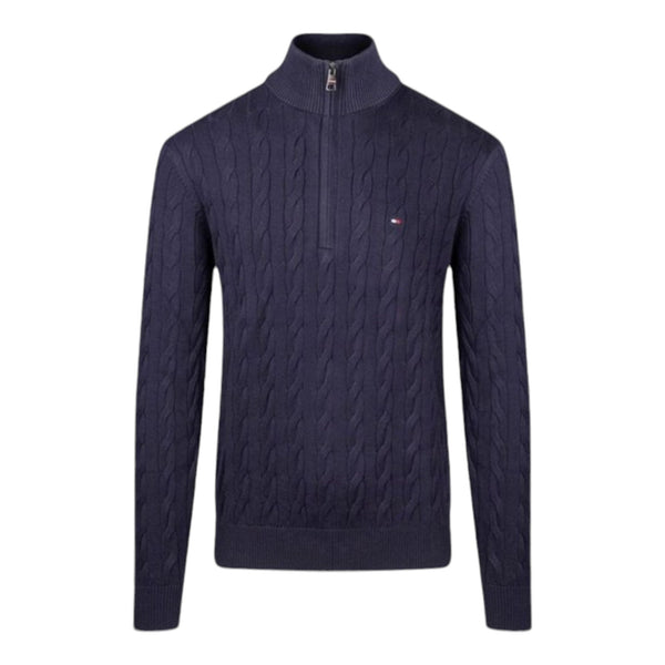 Maglie a manica lunga Uomo Tommy Hilfiger - Classic Cotton Cable Zip Mock - Blu