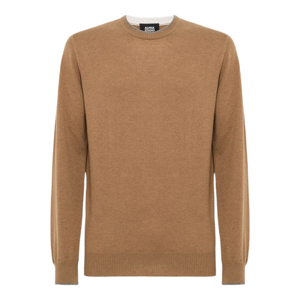 Maglioni Uomo Alpha Studio - Girocollo M/L Contrasti Basic Geelong - Beige