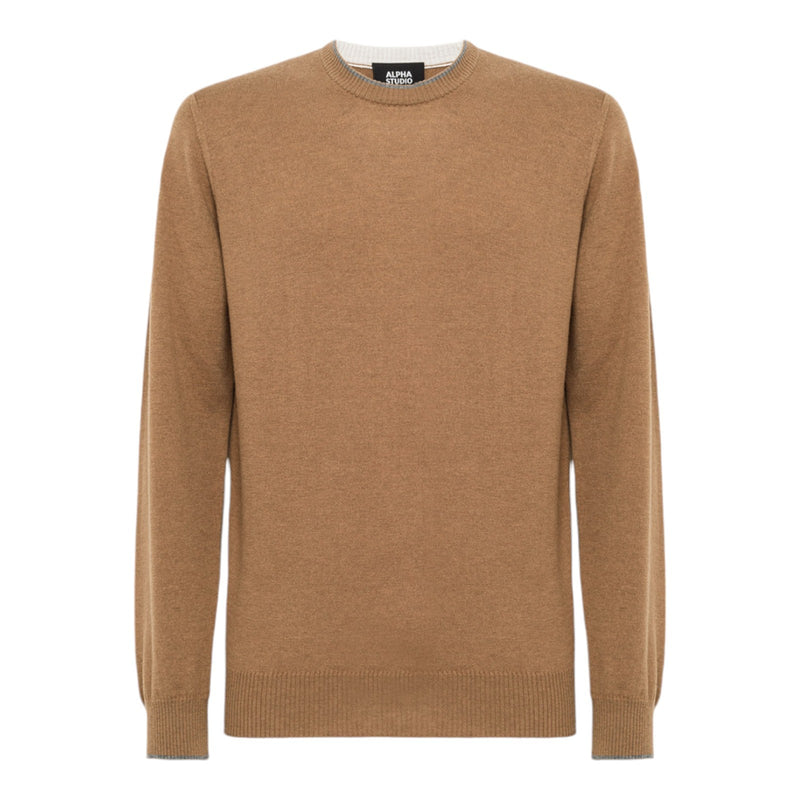 Maglioni Uomo Alpha Studio - Girocollo M/L Contrasti Basic Geelong - Beige