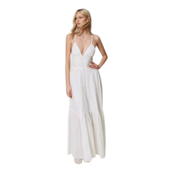 Vestiti casual Donna Twinset - Abito Lungo Morbido C/Spallini Incrociati Sangallo - Bianco