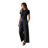 Pantaloni Donna Alpha Studio - Panta Wide Leg Popeline Unito - Nero