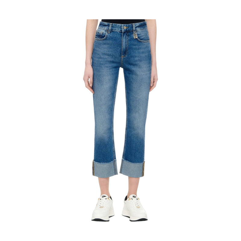 Jeans Donna Liu Jo - Pant. Straight Risvolto H.w. - Blu