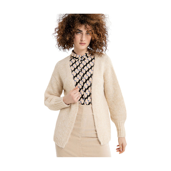 Cardigan Donna Surkana - Cardigan aperto manica a sbuffo polsino alto - Beige