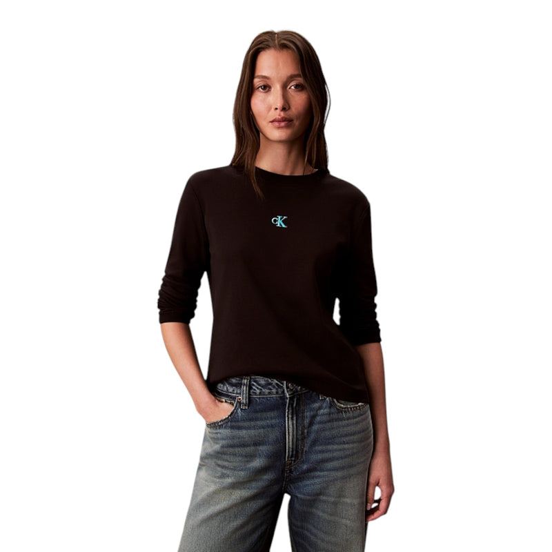 Maglie a manica lunga Donna Calvin Klein - Ls Satin Ombre Graphic Tee - Nero