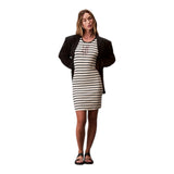 Vestiti casual Donna Calvin Klein - Cotton Rib Stripe Sl Dress - Bianco