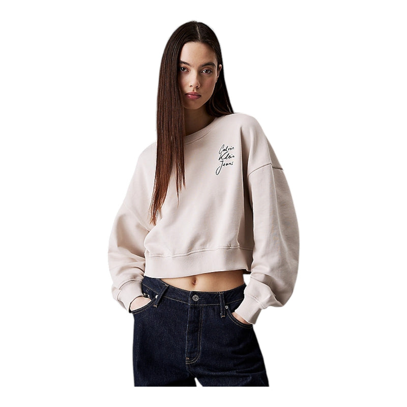 Felpe senza cappuccio Donna Calvin Klein - Script Institutional Crewneck - Grigio