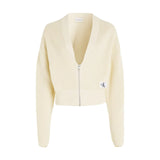 Cardigan Donna Calvin Klein - Woven Label Zipped Cardigan - Beige