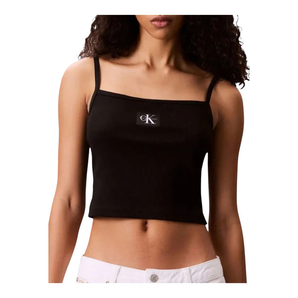 Canotte e top Donna Calvin Klein - A- Woven Label Rib Cami - Nero