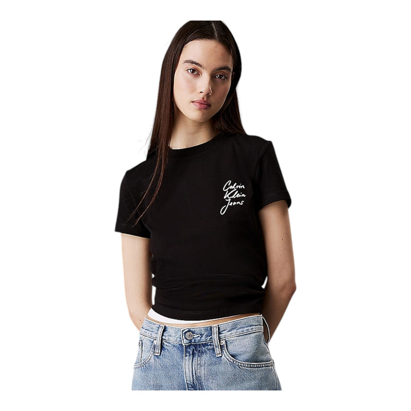 T-shirt Donna Calvin Klein - Script Institutional Baby Tee - Nero