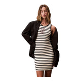 Vestiti casual Donna Calvin Klein - Cotton Rib Stripe Sl Dress - Bianco