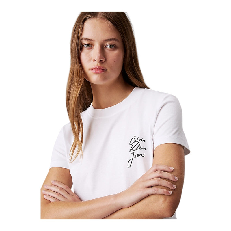 T-shirt Donna Calvin Klein - Script Institutional Baby Tee - Bianco