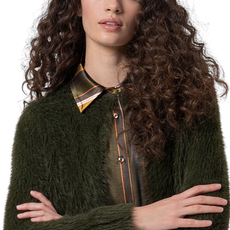 Cardigan Donna Surkana - Giacca in maglia effetto pelliccia - Verde