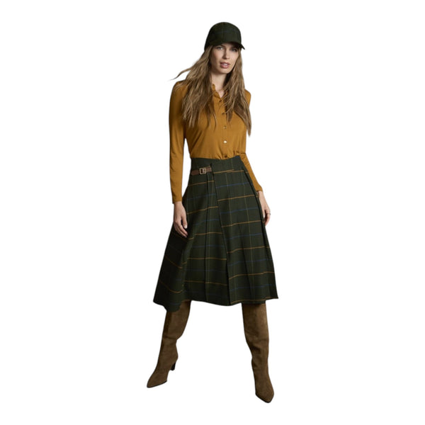 Gonne casual Donna Surkana - Gonna a quadri con pieghe davanti - Verde