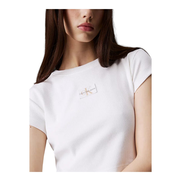 T-shirt Donna Calvin Klein - Woven Label Rib Baby Tee - Bianco