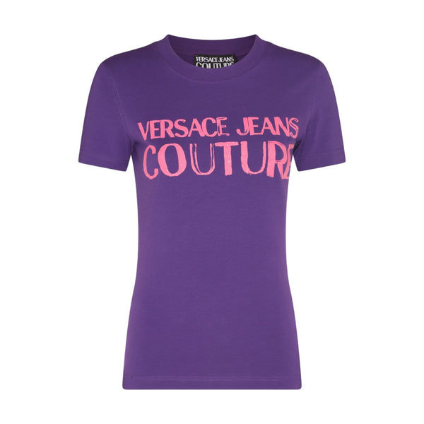 T-shirt Donna VERSACE JEANS COUTURE - S Logo Glitter Jersey Strech - Viola