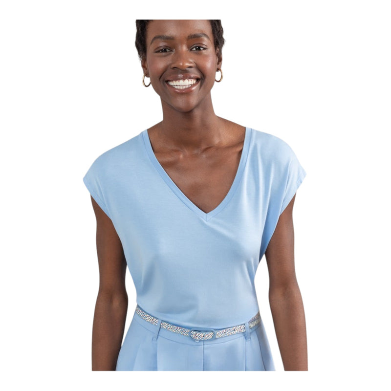 T-shirt Donna Surkana - Maglietta senza maniche scollo a V - Celeste