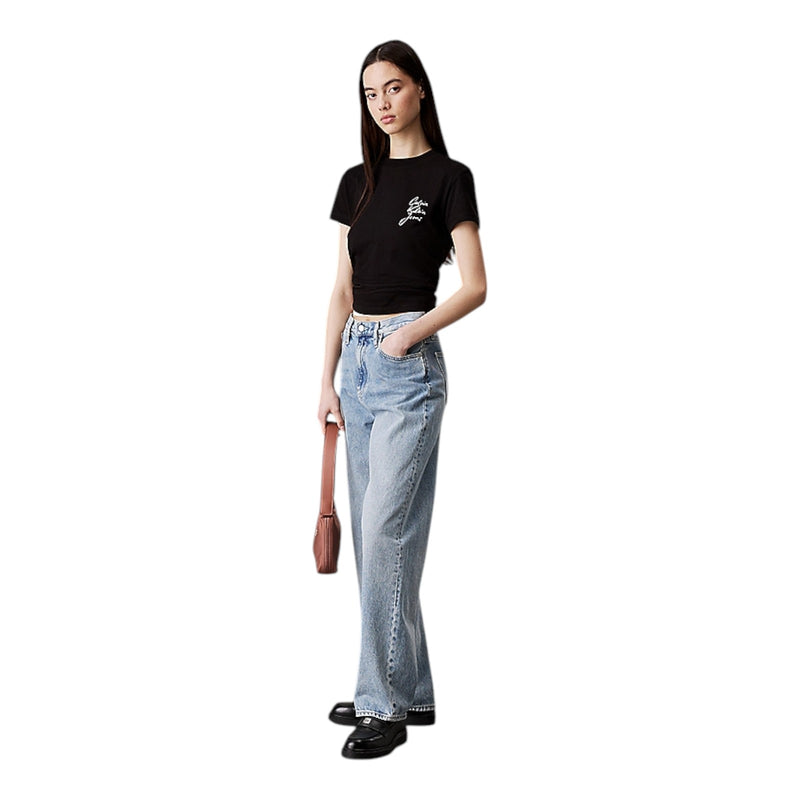 T-shirt Donna Calvin Klein - Script Institutional Baby Tee - Nero
