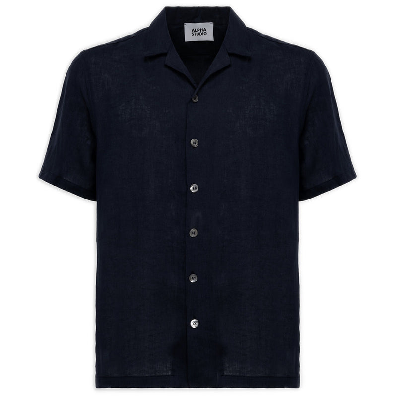 Camicie casual Uomo Alpha Studio - Camicia Bowling M/M Lino Navetta - Blu