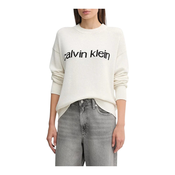 Maglie Donna Calvin Klein - Cotton Graphic Pullover - Panna