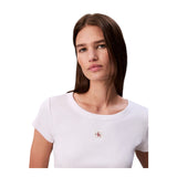 T-shirt Donna Calvin Klein - A- Woven Label 2X2 Rib Baby Tee - Bianco