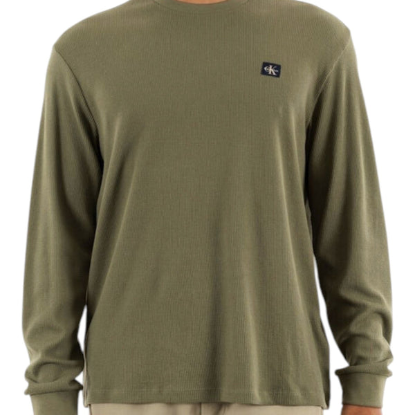 Maglie a manica lunga Uomo Calvin Klein - Ls Waffle Badge Crewnk Tee - Oliva