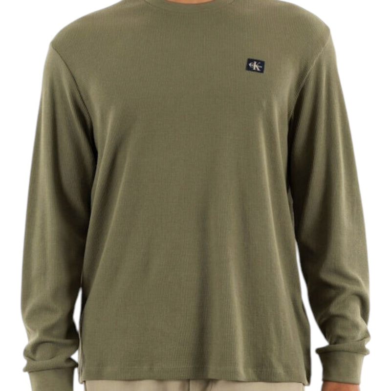 Maglie a manica lunga Uomo Calvin Klein - Ls Waffle Badge Crewnk Tee - Oliva