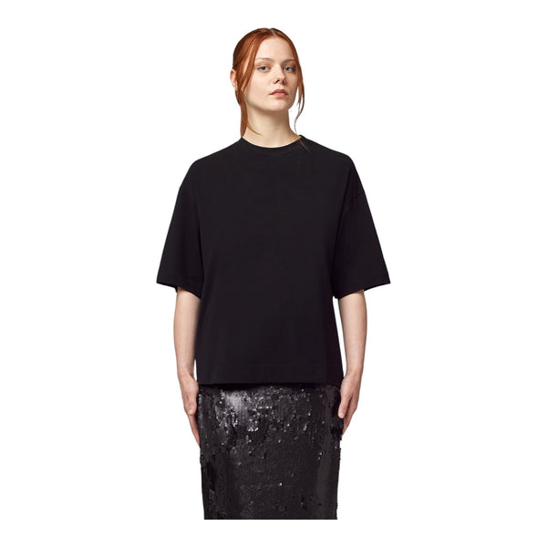 T-shirt Donna Alpha Studio - Giro M/M Aperto Dt Jersey + Popeline - Nero