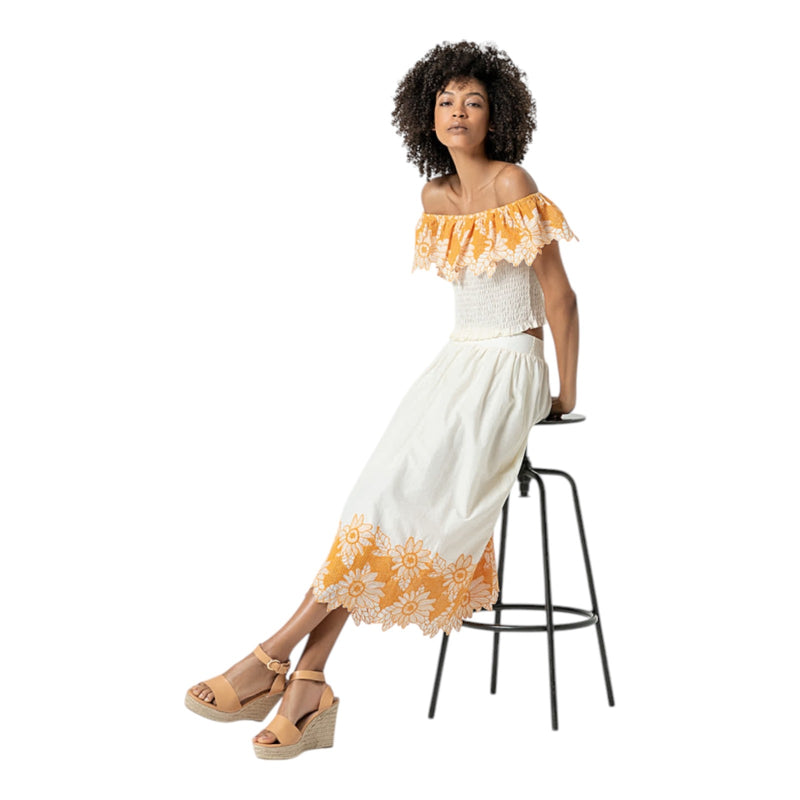 Gonne casual Donna Surkana - Gonna lunga con ricamo sul fondo - Beige