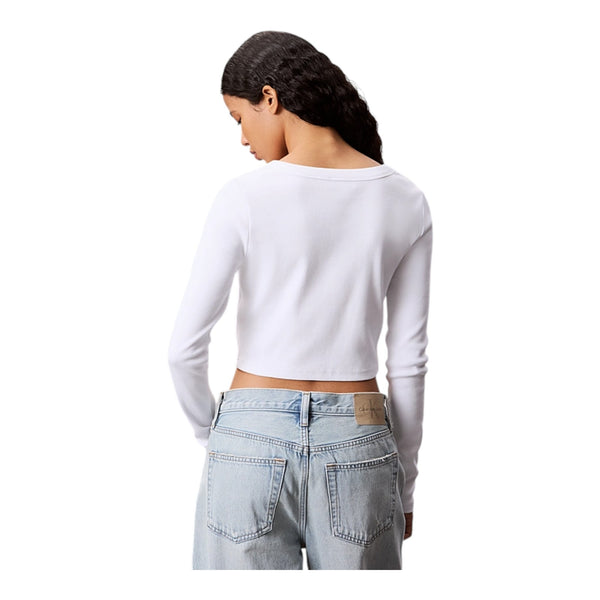 T-shirt Donna Calvin Klein - A-Ls Wvn Lbl 2X2 Ctt - Bianco