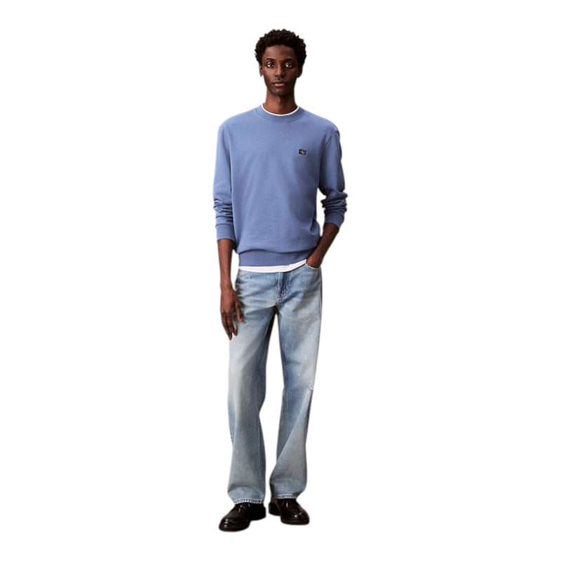Maglie Uomo Calvin Klein - Ls Eu Badge 350Terry Cn Swtshrt - Azzurro