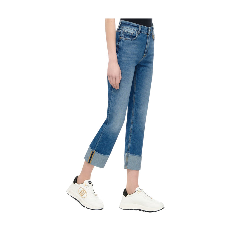 Jeans Donna Liu Jo - Pant. Straight Risvolto H.w. - Blu