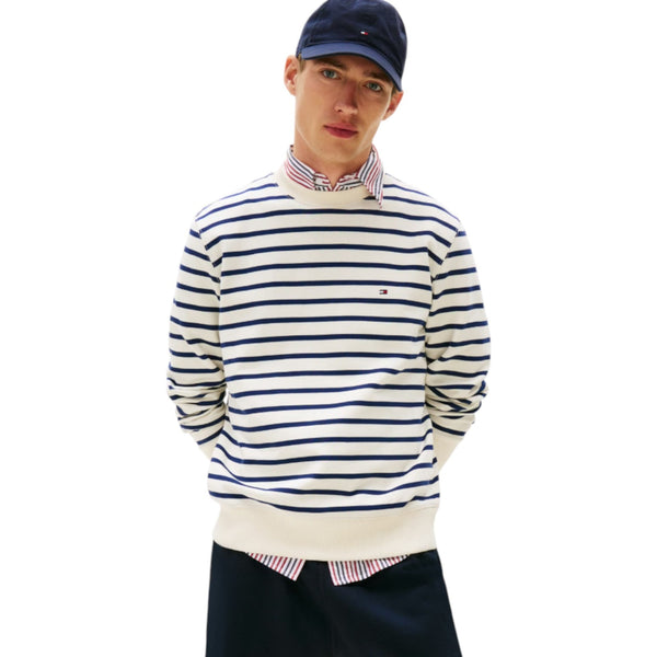 Felpe senza cappuccio Uomo Tommy Hilfiger - Essential Terry Stripe Crewneck - Panna