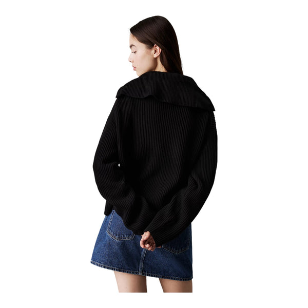 Cardigan Donna Calvin Klein - Chunky Loose Sweater Zip-Through - Nero