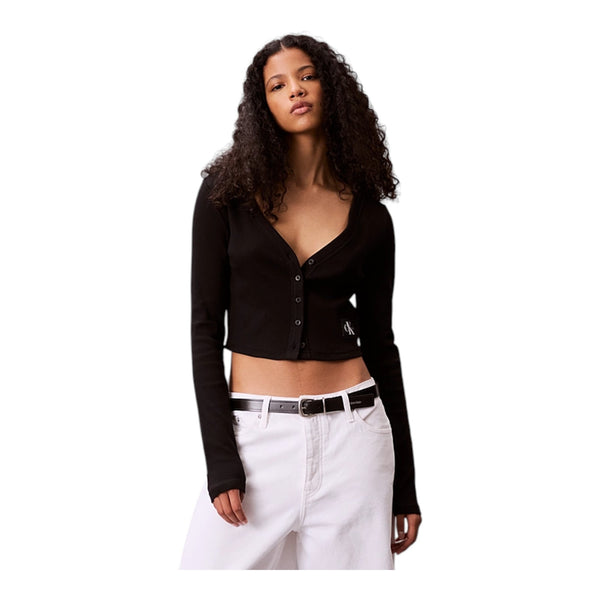 T-shirt Donna Calvin Klein - A-Ls Wvn Lbl 2X2 Ctt - Nero