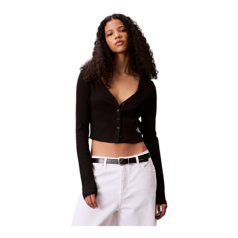 T-shirt Donna Calvin Klein - A-Ls Wvn Lbl 2X2 Ctt - Nero