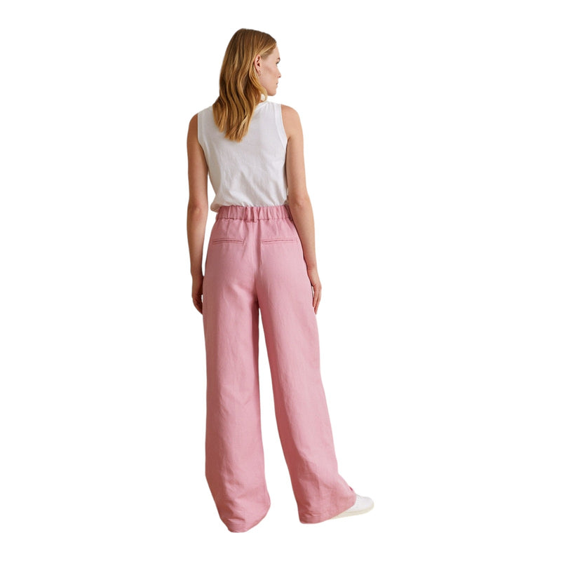 Pantaloni Donna Yerse - Pantalone Palazzo Misto Lino - Rosa