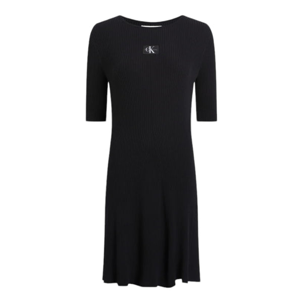 Vestiti casual Donna Calvin Klein - Woven Label Ss Sweater Dress - Nero