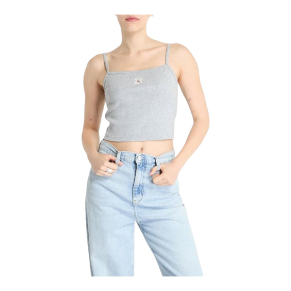 Canotte e top Donna Calvin Klein - A- Woven Label Rib Cami - Grigio