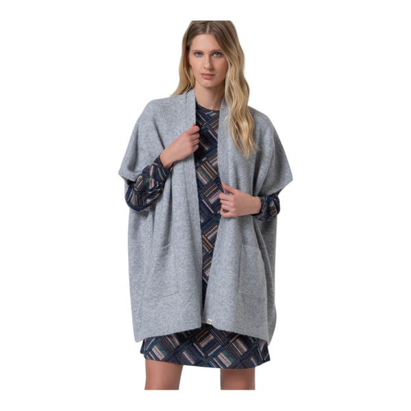 Poncho e mantelle Donna Surkana - Poncho aperto in maglia con tasche - Grigio
