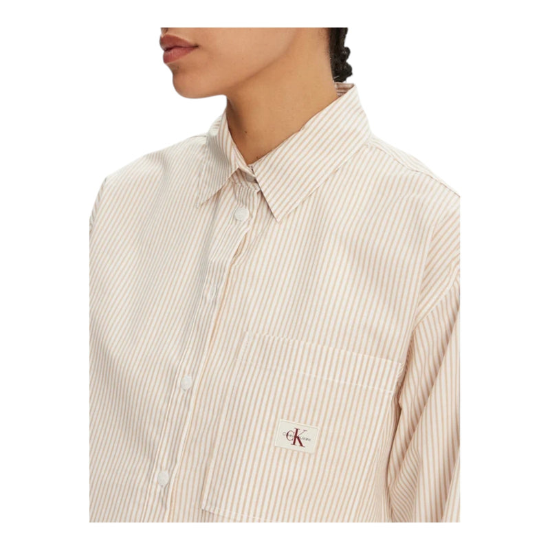 Camicie Donna Calvin Klein - Woven Label Cropped Shirt - Bianco