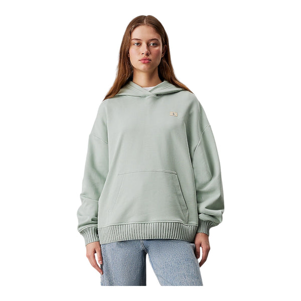 Felpe con cappuccio Donna Calvin Klein - Woven Label Peached Hoodie - Verde