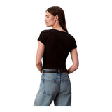 T-shirt Donna Calvin Klein - A- Woven Label 2X2 Rib Baby Tee - Nero