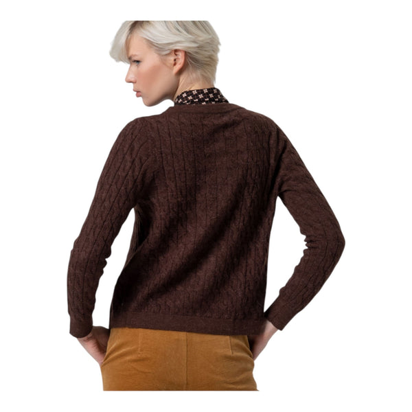Cardigan Donna Surkana - Cardigan corto e aderente con trecce - Marrone