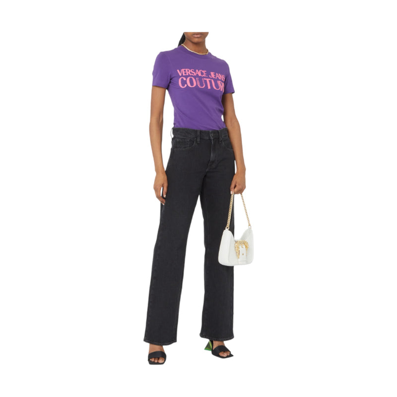 T-shirt Donna VERSACE JEANS COUTURE - S Logo Glitter Jersey Strech - Viola