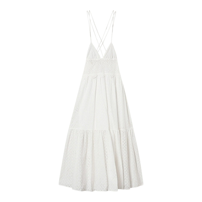 Vestiti casual Donna Twinset - Abito Lungo Morbido C/Spallini Incrociati Sangallo - Bianco