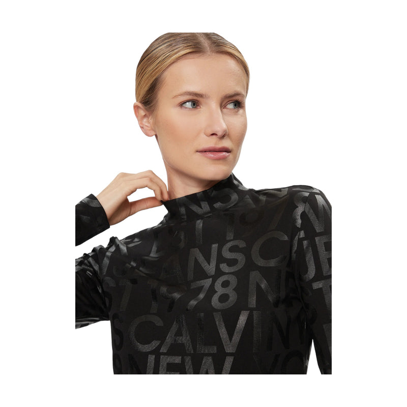 Maglie Donna Calvin Klein - Logo Aop Long Sleeve Top - Nero